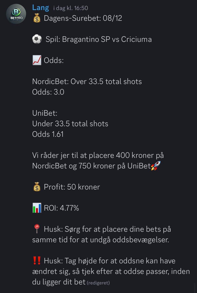 BetProDK's tweet photo. Dagens gratis surebet!
50 kr. profit💸✅
Følg for flere gratis bets👆🏼

#sldk #superliga #danskbet #danskespil #surebet #oddset #oddsetdk #danskodds https://t.co/0LxAG4q0qM