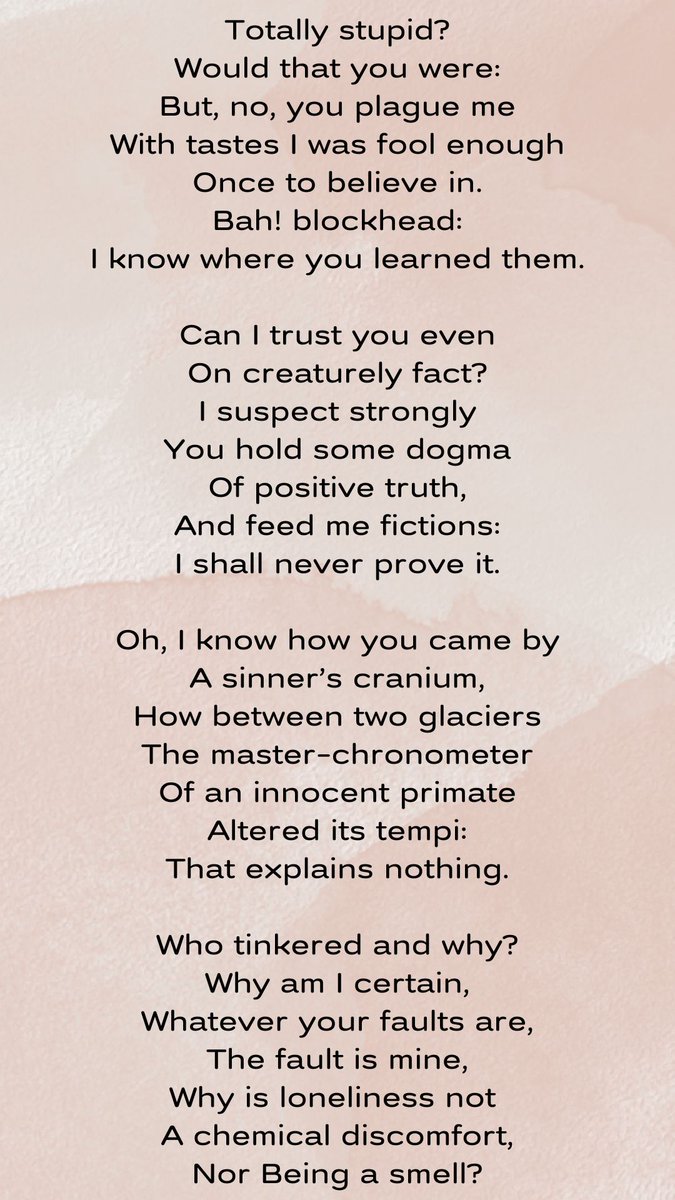 Poetry_Day_9's tweet photo. YOU

W.H. Auden

#POEMS #poem #poetry #poet #PoetryCommunity #poetrysaveslives #poetic #poetscorner #XPoetry #twitterpoems #poetrytwitter #poetrybook #bookish #booktwt #booklovers #books #WHAuden https://t.co/l3Cgf72cEU