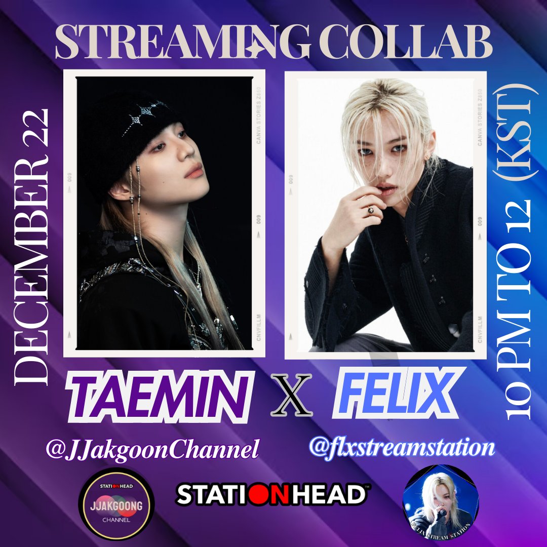 TaeminStation's tweet photo. 📣A new collab is in the air and it would be UNFAIR not to announce it.  
🍀🧚‍♂️TAEMates and Pixies,  @jjakgoongchannel and @flxstreamstation  will be streaming #TAEMIN and #FELIX music at @jjakgoongchannel station on December 22 from 10 pm to 12 am.
📍Save the date!
