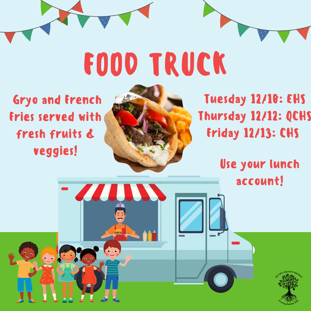 QcusdNutrition's tweet photo. Don't miss the final food truck week before winter break! 🌯🍟 Savor delicious gyros paired with crispy french fries—served fresh and full of flavor! See you there!

Don't have a lunch account for your student? Sign up at https://t.co/UxMJ9pU2HM. #QCLeads #UnitedWeLearn https://t.co/g1adaxzzwg