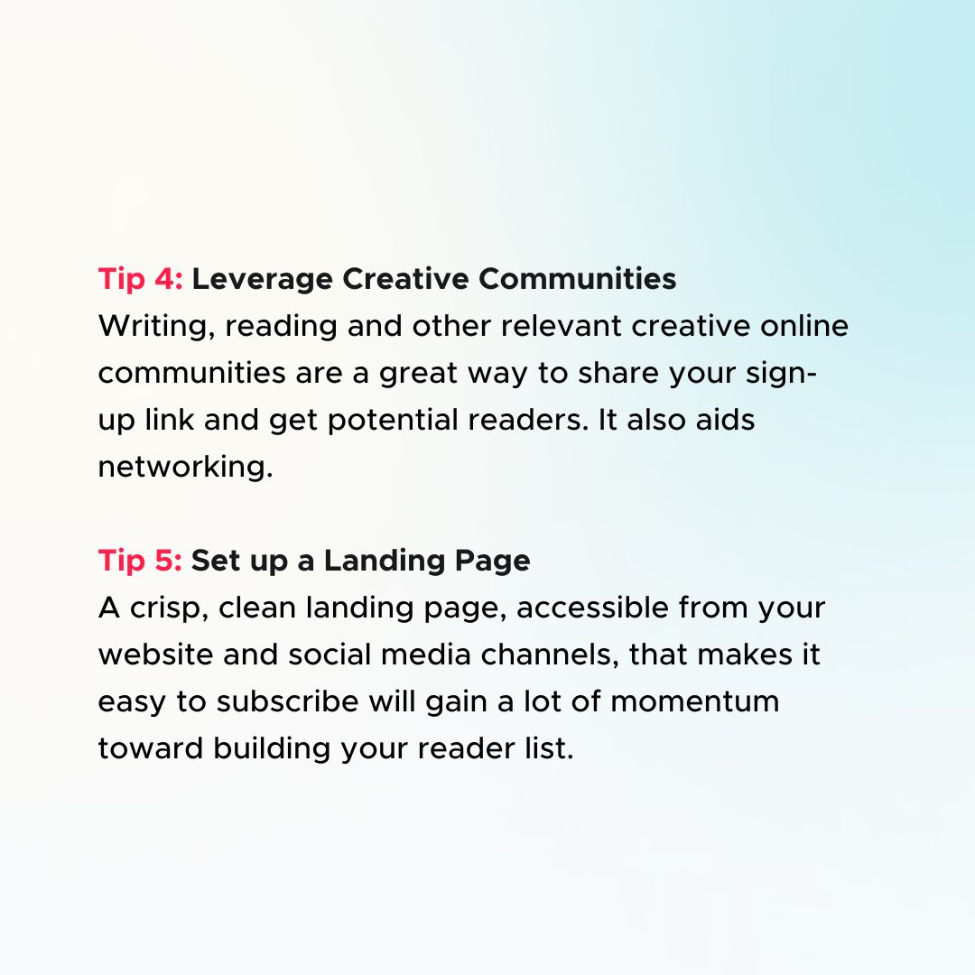 TheUrbanWriters's tweet photo. Just Published Your First Book?๐
Are you ready to start building a reader list, but unsure where to start? Start offering exclusive content, collaborating with other writers, and hosting giveaways or workshops. ๐คโจ
#WritingCommunity #EmailMarketing #ReaderList #WritingTips https://t.co/S6DC1jtTG9