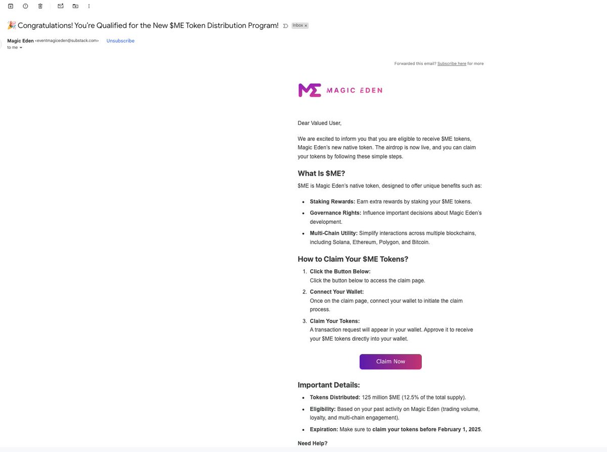 clutchb123's tweet photo. @MagicEden heads up, there is scam emails going around trying to pretend to be Magic Eden https://t.co/OFs7fjmkwy