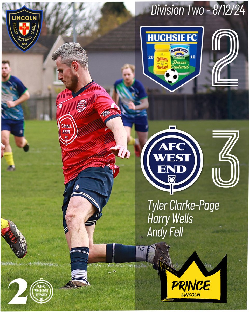 AFC overcome Hughsie to make it three wins in a row.

BFC’s game fell victim to the weather.

This week’s matchday sponsor was The Prince of Wales

#WeAreWestEnd