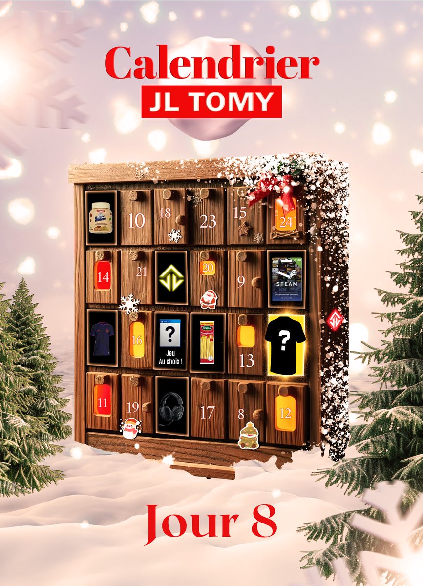 JLTomyTV's tweet image. 🎄 Calendrier de l’avent - JOUR 8 🎅

Aujourd'hui, cadeau d’exception !
Tentez de remporter un JEU VIDÉO AU CHOIX ! 🎮

 Pour participer : ➡️ RT ce tweet 
➡️ Follow @JLTomyTV 

⏳T.A.S le 09/12 à 19h. 
💚 Bonne chance à tous !