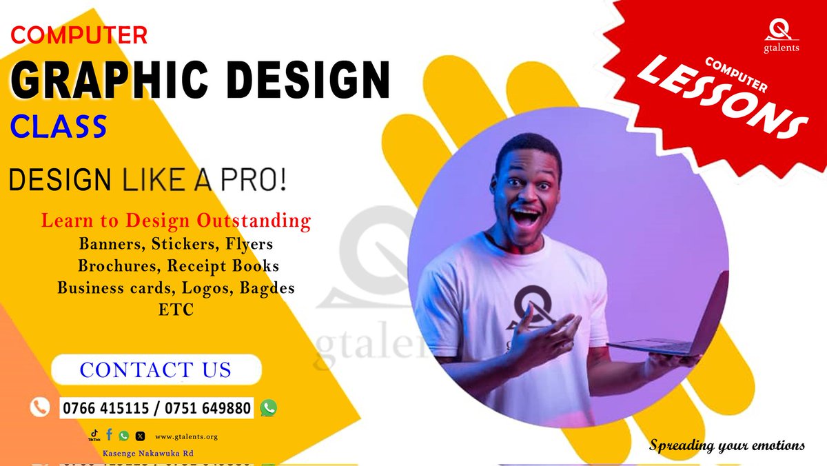You want to learn graphic designing.. here comes computer lessons with Gtalents. Just drop a call or WhatsApp on+256751649880