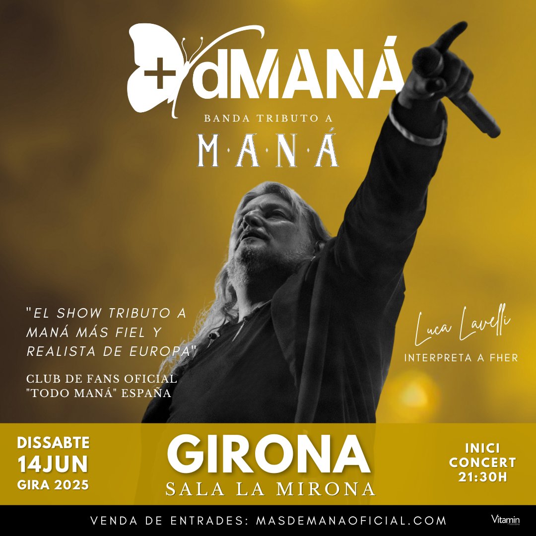 📣 G I R O N A ! ❤️ L'únic show tribut avalat pels MANÁ a Europa arriba a la <a href="/salalamirona/">LA MIRONA</a>. 🎸 No t'ho pots perdre! Et farem cantar-les i ballar-les totes. 🎶🇲🇽

📆 Dissabte 14 de juny
🎫 Entrades A LA VENDA: bit.ly/entradas-giron…

#tributomana #maná #girona #tributomaná