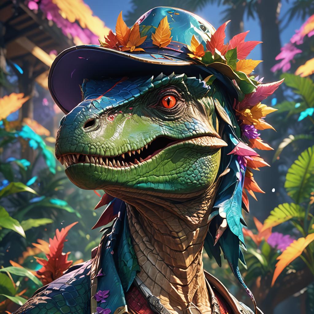 AcornNeighbors's tweet photo. What I got when I ask the AI for a dinosaur wearing a hat. #acornneighbors #alicefaywilds #nature #adventure #aiart #dinosaur https://t.co/zgyHQzkuE3