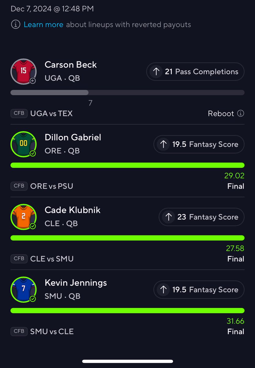 BetssBets's tweet photo. Cashed these CFB picks yesterday from the Conference Championship Games. Thank PrizePicks for the Reboot on Carson Beck 🔥💰

#GamblingX #PrizePicks #PrizePicks1000X #PrizePicksMilly #PrizePicksNFL #NFL #CFBPlayoffs  #GamblingCommunity #CFB  #CFBPicks #NBAPicks https://t.co/k4dxeJDwlV