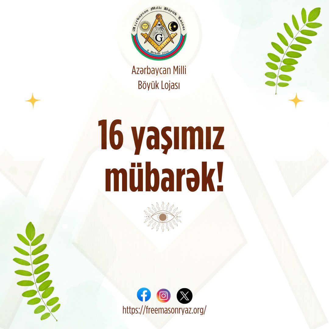 NGLAZ_official's tweet photo. 🇦🇿 Bu gün Azərbaycan Milli Böyük Lojasının yaradılmasından 16 il ötür.
16 yaşımız mübarək!
#NGLAZ #AMBL #FreemasonryAZ #AzərbaycanMilliBöyükLojası https://t.co/cA0J2NNEHD