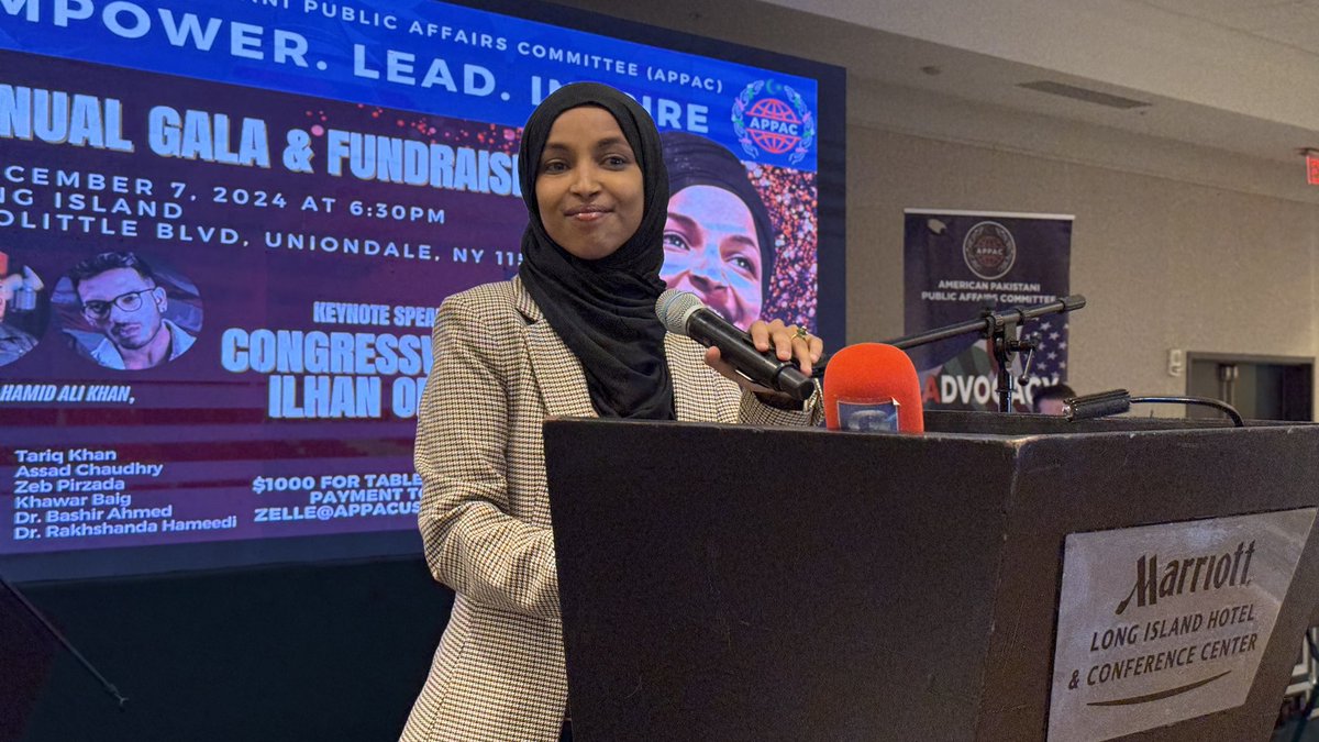 UrduNewsUSA1's tweet photo. Congresswoman @Ilhan addressing @appac_usa gala dinner 2024 https://t.co/PArt190Jws