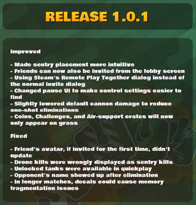 I've been watching your streams and reviews looking for things to fix and improve. The first update after release is coming today. #IndieGameDev