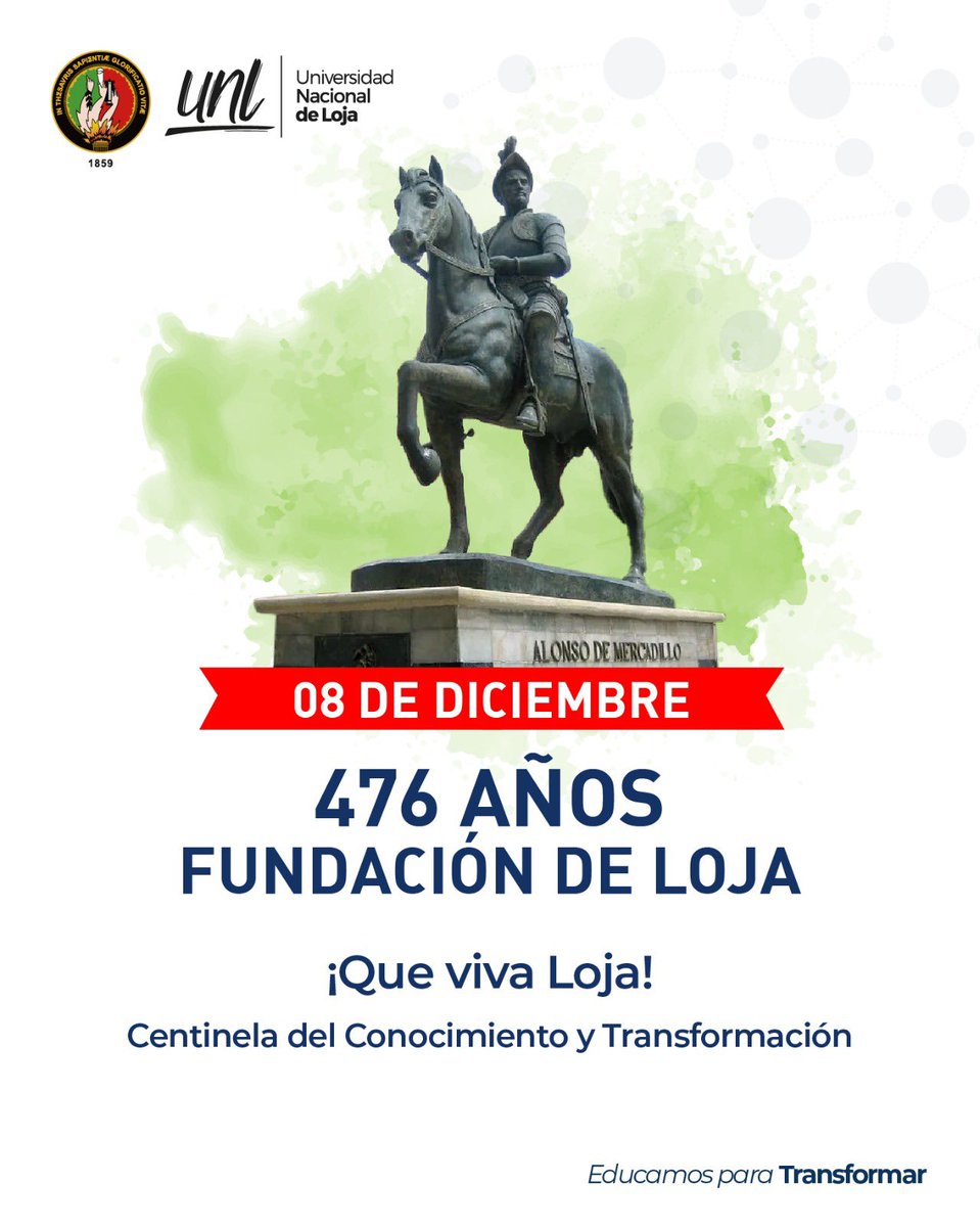 #Loja 476 años de fundación. 

Rendimos homenaje a nuestra ciudad, la Centinela del conocimiento y la transformación, cuna de cultura, historia y desarrollo.

Construyamos un legado de sabiduría e innovación. inspirando a generaciones y construyendo un futuro lleno de grandeza.