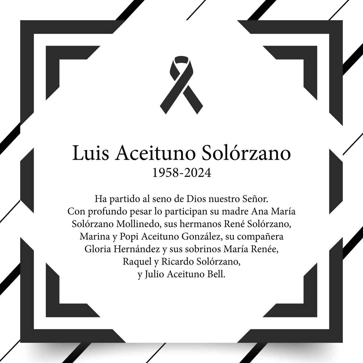 eP_investiga's tweet photo. Hoy domingo 8 de diciembre, nos toca despedir a Luis Aceituno Solórzano. 

Su familia agradece las muestras de cariño tras esta gran pérdida. Los detalles del funeral serán compartidos en las próximas horas. https://t.co/F06psEoPZv