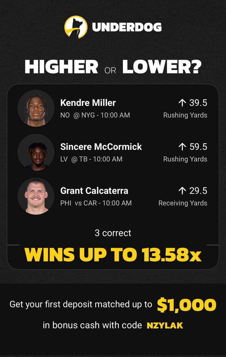 NickZylakFFA's tweet image. Let’s get it!!
play.underdogfantasy.com/es-lDnrSOZYOS