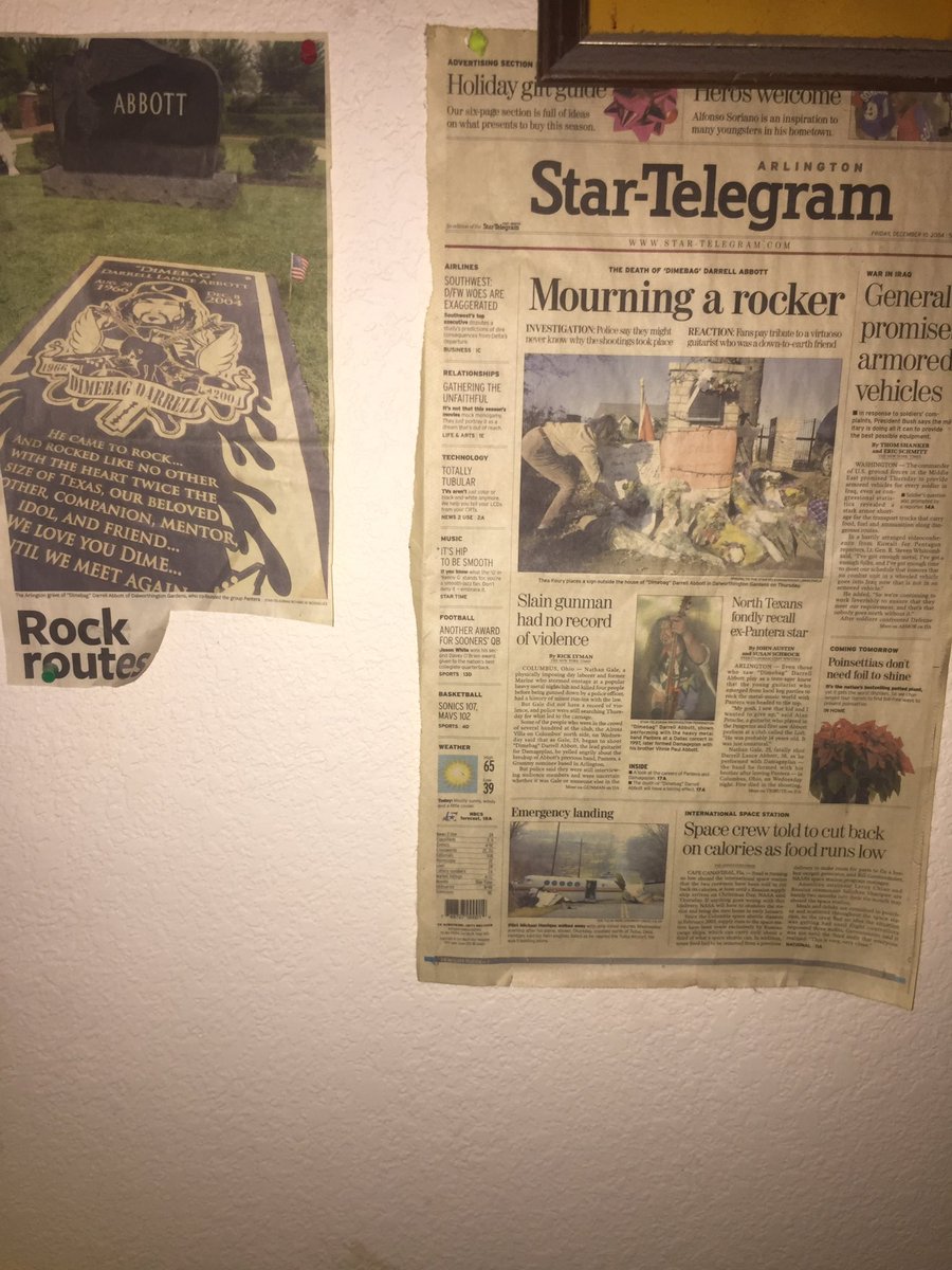 lclsportsluvver's tweet image. Newspaper clippings on my bedroom wall. I will NEVER forget! #RIPDime 🤘🏼