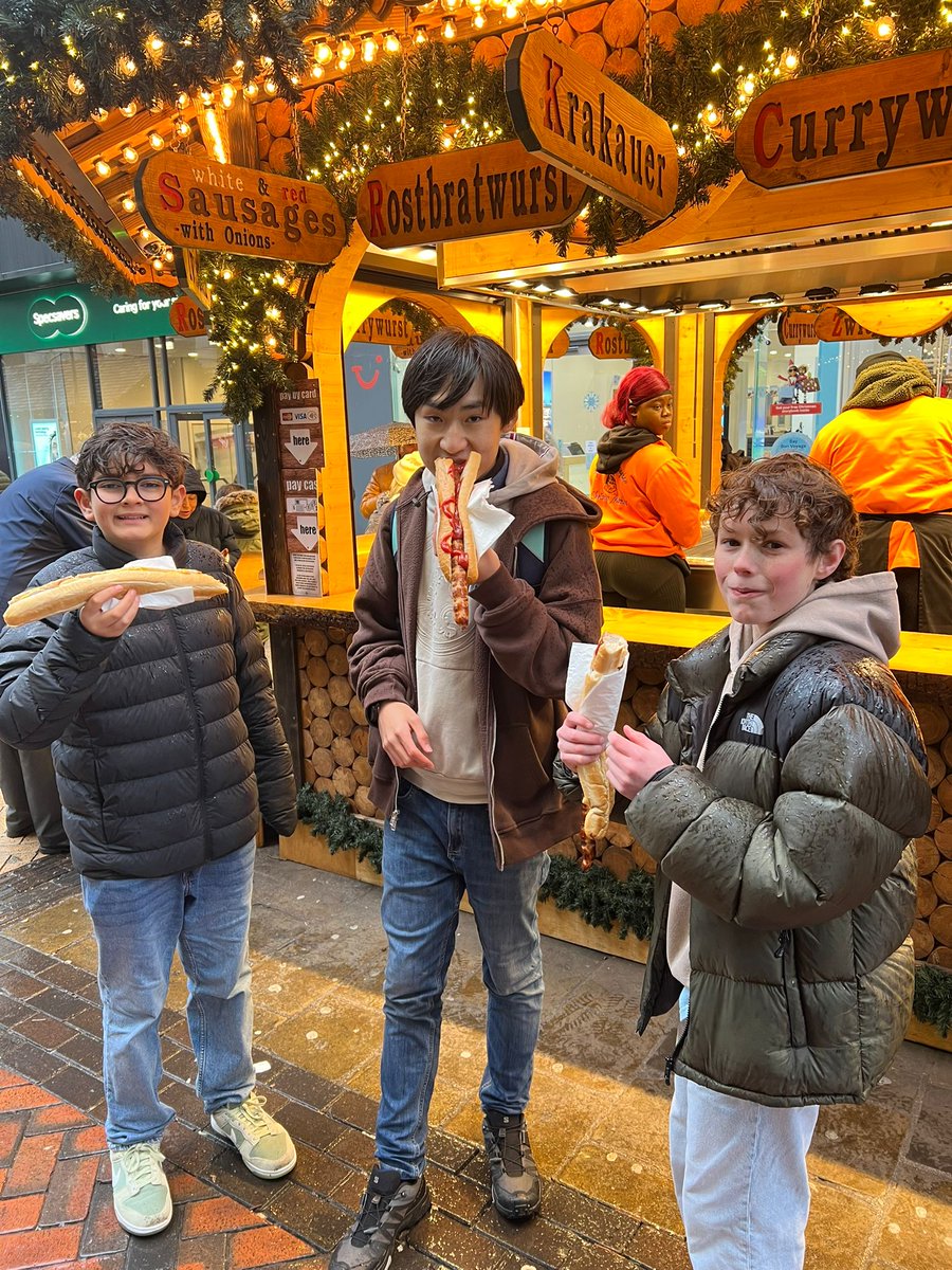 AcademicRugby's tweet photo. German students enjoyed their visit to the Birmingham Frankfurt Christmas Market this afternoon. Storm Darragh didn't dampen our spirits! https://t.co/oNzoI75EqN