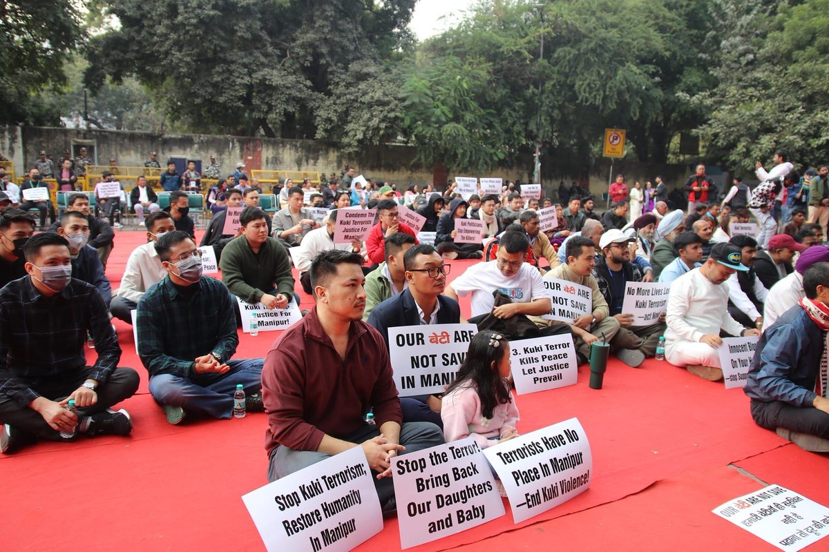 TheBlueHills49's tweet photo. India 🇮🇳 calls for an end to #KukiTerrorism 

An end to claiming terrorist who kills babies and children as #KukiMartyrs 

Thank you @RPIAOfficial and the many kind Indians alongwith the never tiring Maheswar Thounaojam , who held a rally at #JantarMantar, New Delhi and informed several others on how #KukiTerrorism is killing #Manipur 

Help bring justice to the several civilians who have died, injured and suffered due to #KukiTerrorist  spurred on by drug money /opium fields/ illegal immigration

Help Manipur defend against the #KukiNarcoTerrorists