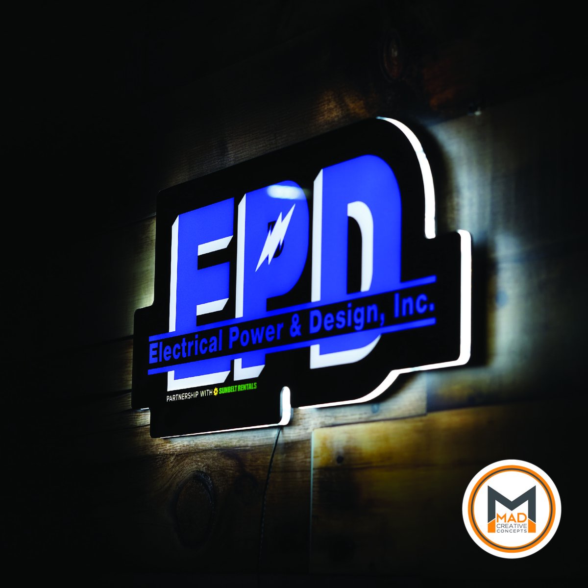 Proud to showcase our custom LEDs designed for performance and durability.  Great and unique way to show off your company's logo!💡✨  #SunbeltRentals #LEDLighting #MADCreativeConcepts