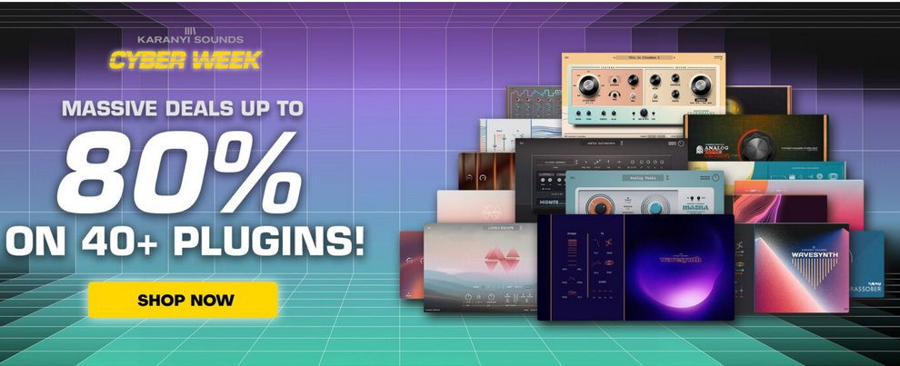 SampleSReview's tweet photo. Check out these Deals at Karanyi Sounds! Here: https://t.co/PA6WAUNKgV
Up to 80% Off! 
#karanyisounds #sampleaudiodeals #pluginsale #plugindeals #musicproduction #composer #musicproducer #musicsoftware #deals #samplelibrary #cyberweeksale https://t.co/x04SOJvBef