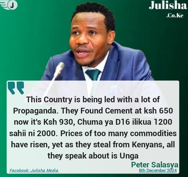 Goddie_Ke's tweet photo. NEWS UPDATE 

Peter Salasya : This Country is being led with Propaganda. They Found Cement at ksh 650 now it's Ksh 930. Prices of too many commodities have risen, yet as they steal from Kenyans, all they speak about is Unga https://t.co/Fbu5qZ7qnX