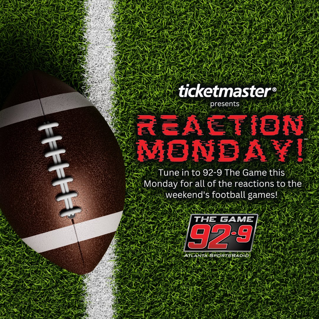 929TheGame's tweet photo. Tune in to 92.9 The Game this Monday for all of the reactions to the weekend's football games! 🏈 🏈 

#atlantafalcons #atlanta #nfl #falcons #riseup #atlantahawks #atl #football  #falconsnation #falconsfootball #falconsfans #audacy #ticketmaster https://t.co/OZ8BDmxgeE