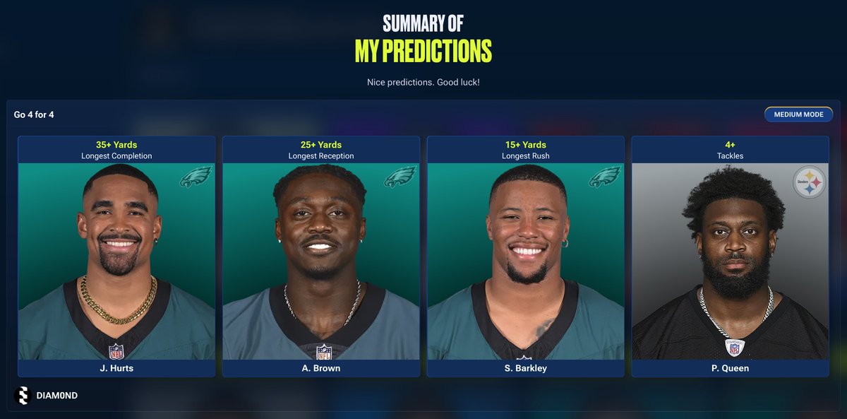 DiamondNFL's tweet photo. NFL All Day Rare Gift Pack Giveaway 🏈

❤️ Like &amp; Retweet
🔗 https://t.co/VOexSA1S5E
⭐️ Enter in a full submission for either Easy (Common+), Medium (Rare+), or Hard (Legendary+) today, and post the share link or a screenshot of your predictions below to enter! https://t.co/WCwzzhSdEm