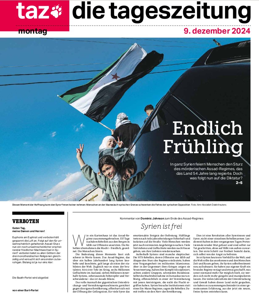 Baschar al-Ende: Das Assad-Regime ist Geschichte. Und in Syrien und auf der ganzen Welt feiern die Menschen <a href="/tazgezwitscher/">taz</a>