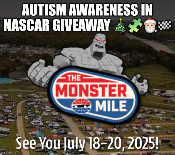 NASCARSammy's tweet photo. 🎅🏻🎄🏁
It’s #AutismAwareness in #NASCAR #Christmas #Giveaway Day 8!

@MonsterMile is one of THE BIGGEST   supporters of the #Autism community in #NASCAR. They’ve generously donated 4 tickets to the upcoming @NASCAR Cup Race.

Follow-RT-Tag friends
Winner notified Christmas🎅🏻🎄🏁 https://t.co/Y3cQo1zKJr