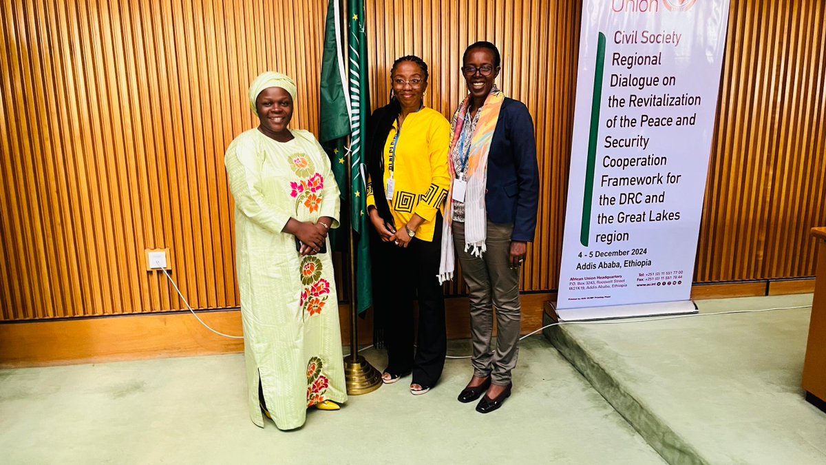 Dr Gahongayire Liberata, Nicole Nyangolo et Isabelle Pendeza ont représenté la COCAFEM/GL au dialogue régional pour la paix. Ensemble, construisons des solutions durables pour les Grands Lacs. 🇧🇮🇷🇼🇨🇩 #GrandsLacs #AccordCadre