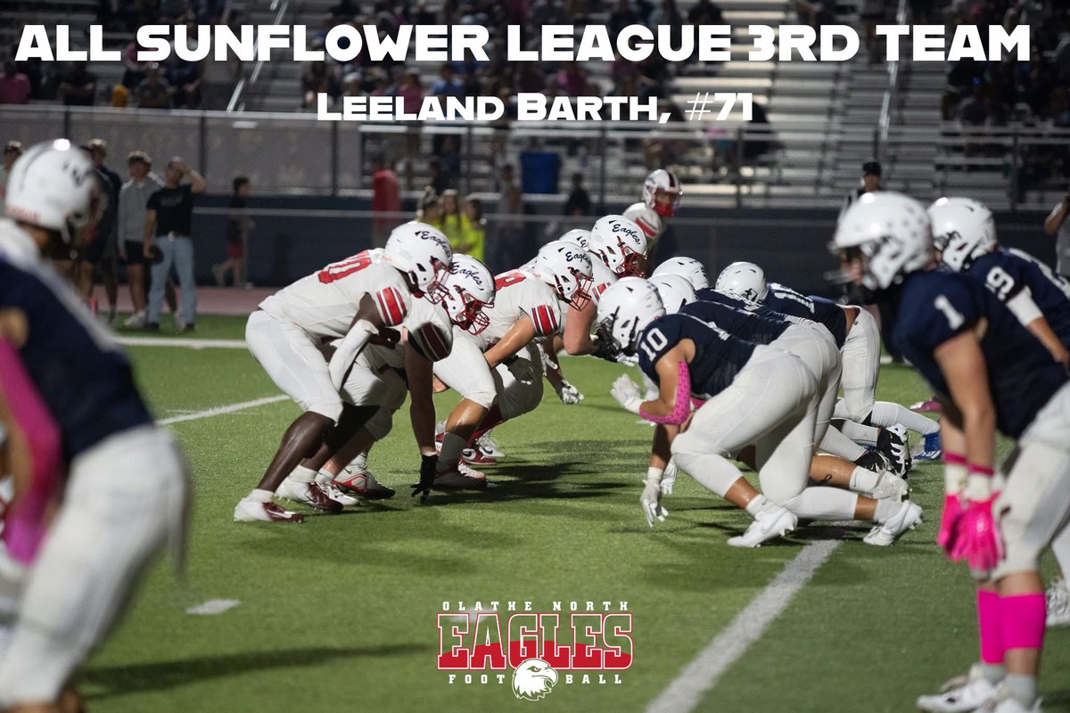ONeaglesFB's tweet photo. Congrats to Leeland Barth on being selected as All Sunflower League 3rd team! 

Leeland, a junior, helped anchor a young offensive line in 2024 and played multiple positions along the front. https://t.co/ECFnMgfH9t