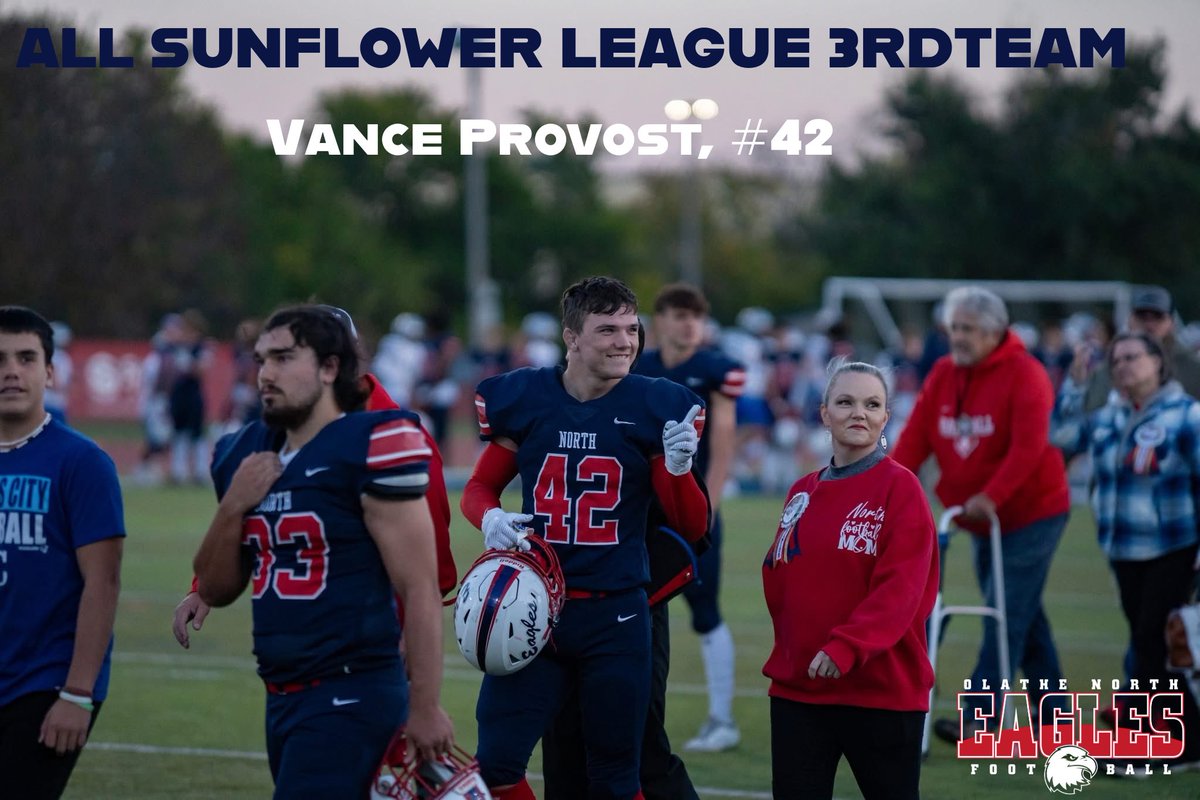Congrats to Vance Provost on being selected All Sunflower League 3rd Team! 

Vance, a senior captain on defense, was one of the team’s leading tacklers and started every game at middle linebacker this season.