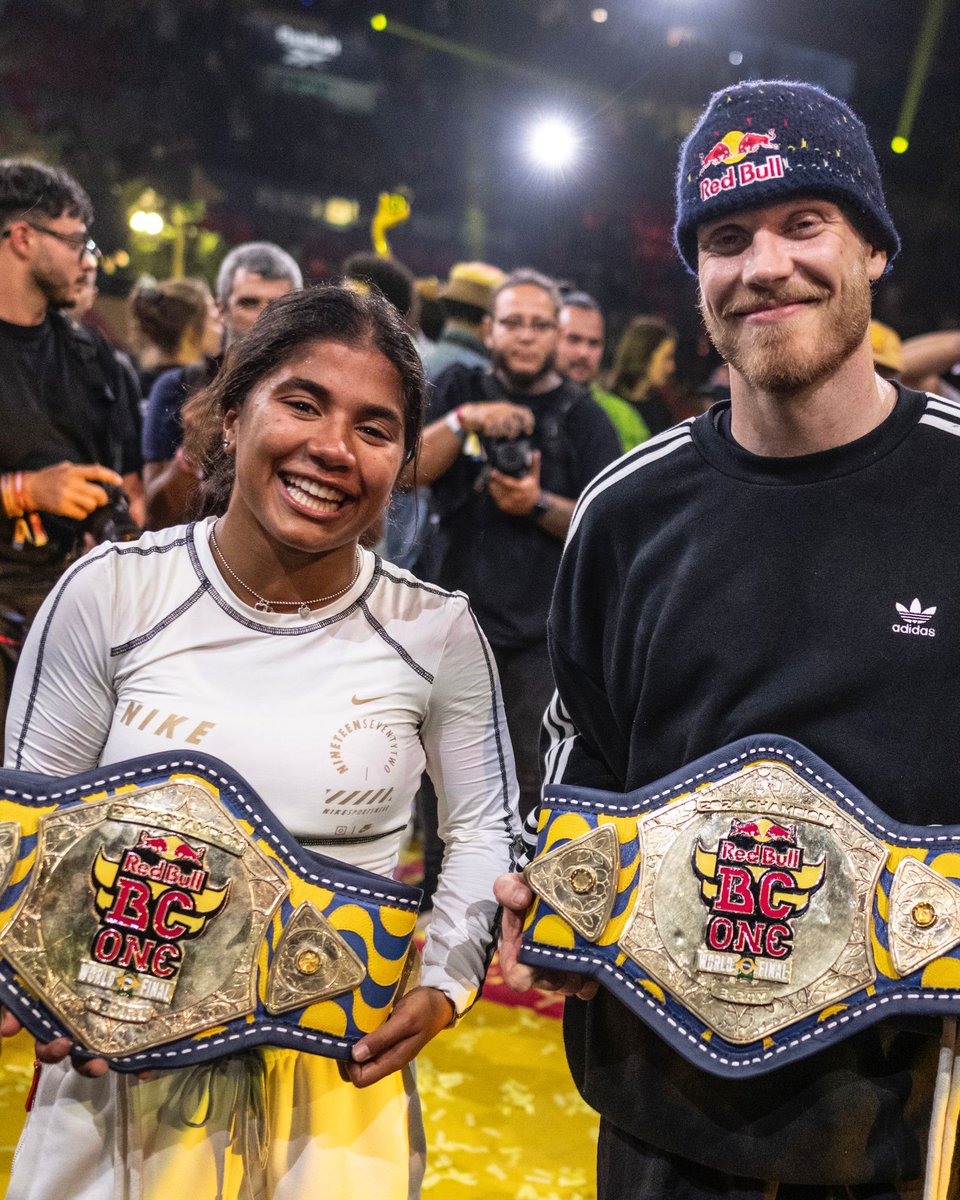 redbullshop's tweet photo. Cheers to an epic night at the @redbullbcone World Final 2024 🔥
💃 India Sardjoe secured her 2nd belt &amp; 🕺 @mennovangorp made history with his 4th! Congratulations to these incredible breakers! 🎉

#RedBull #Breaking #Brazil https://t.co/SKY4nLEGBB
