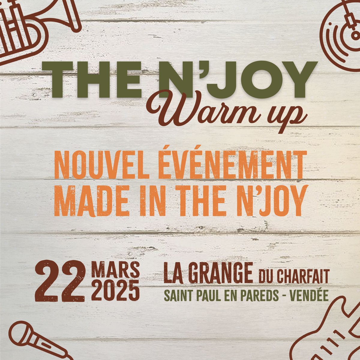 njoy_the's tweet photo. 📣 ANNONCE ÉVÉNEMENT 📣

The N'JOY s'associe avec La Grange du Charfait pour vous proposer une toute nouvelle soirée : The N’JOY Warm Up 🔥

Rendez-vous le samedi 22 Mars 2025 à Saint Paul en Pareds, notez bien la date 😉 https://t.co/dEgskHleqi