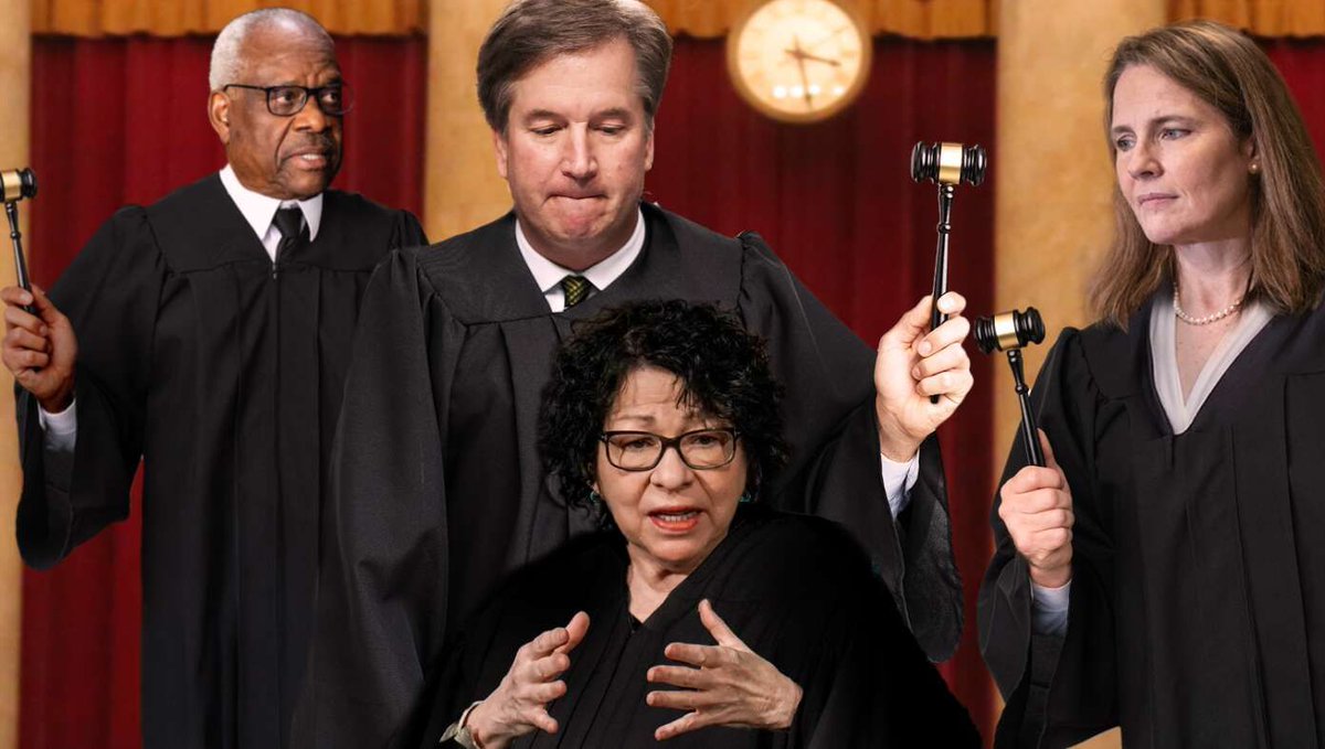 TheBabylonBee's tweet photo. Supreme Court Rules 8-1 In Favor Of Taking Turns Bonking Justice Sotomayor On The Head With Their Gavels https://t.co/32uCgq8V6e https://t.co/WShyQPrCSV
