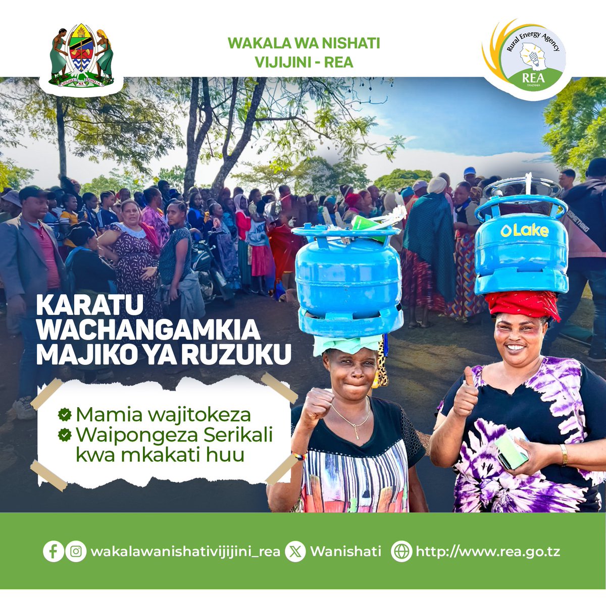 WaNishati's tweet photo. Wananchi Wilayani Karatu Mkoani Arusha wamejitokeza kwa wingi kujipatia majiko ya gesi ya kilo sita (LPG) yanayotolewa na Serikali kwa kushirikiana na Kampuni ya Lake Gas kwa bei ya ruzuku ya 50%. REA inatekeleza Mkakati wa Taifa wa Matumizi ya Nishati Safi ya Kupikia 2024-2034 https://t.co/Xk8leb2KZ9