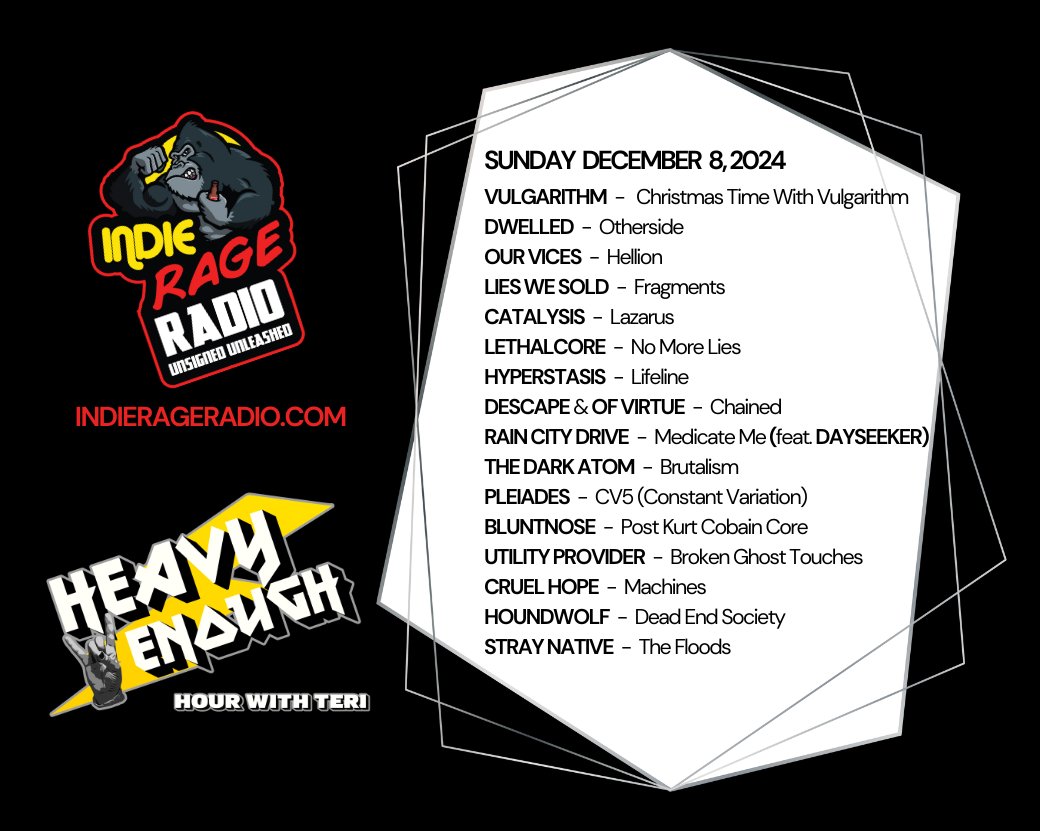 MusicMattersTee's tweet photo. Today 9pmUK 22hCET 4pmEST
Tune into @IndieRageRadio
🔊https://t.co/fbYDNfmgnz
#HeavyEnough play new bangers from
@vulgarithm #Dwelled @OurVicesBand #LiesWeSold #Catalysis @Lethalcore1 #Hyperstasis #Descape @OFVIRTUE +more
Info: https://t.co/ivr7EnJbZH
#NewMusicAlert @tohne_lws https://t.co/hJkBeX5CEz