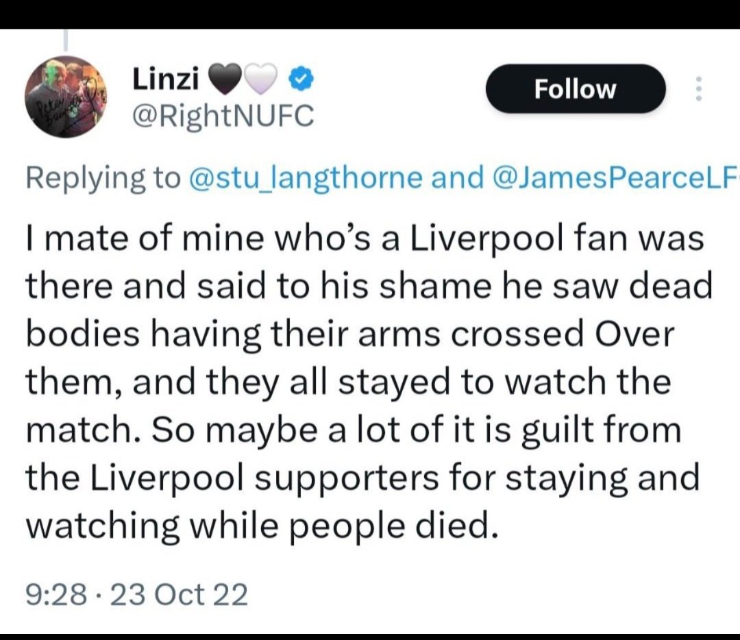dianekop's tweet photo. @latsot The same Linzi who said this then blocked the Hillsborough Survivors group 😡
Not a nice person who can come out with lies like that https://t.co/QG111YLwDA
