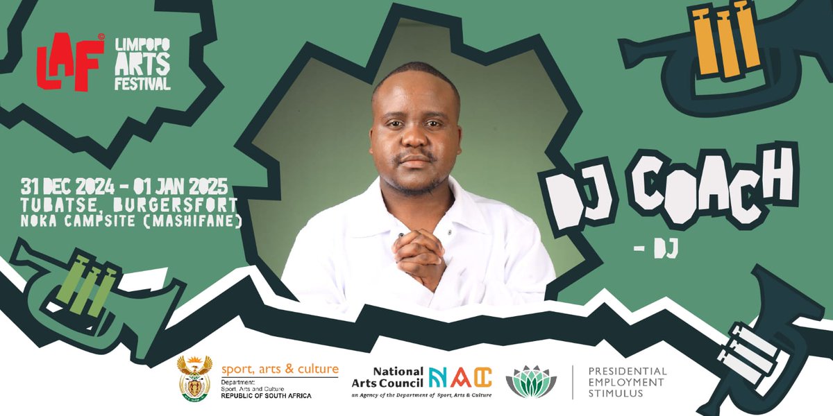 LimpopoArtsFest's tweet image. Meet DJ Coach, straight out of Burgersfort, Limpopo! From his 2008 debut to a strong 2019 comeback, he's recently dropped hits like iPati with Black Motion

Catch the vibe—grab your tickets now! shorturl.at/qMCwe