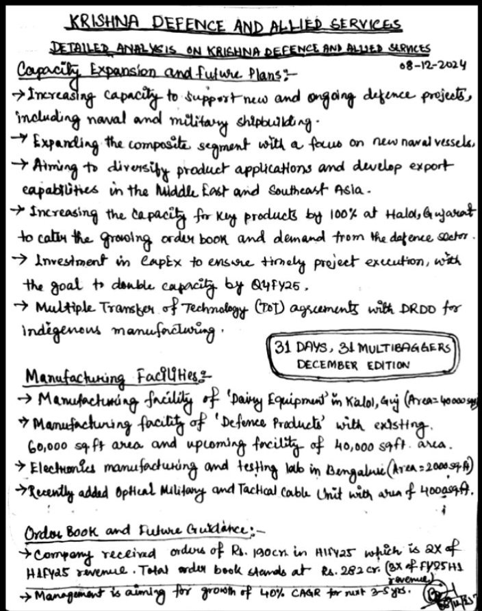 tayyyyciturn's tweet image. &quot;31 Days, 31 Multibaggers-Transforming Insights into Wealth&quot;.

8. Krishna Defence 
Detailed Analysis :

#KrishnaDefence 📌