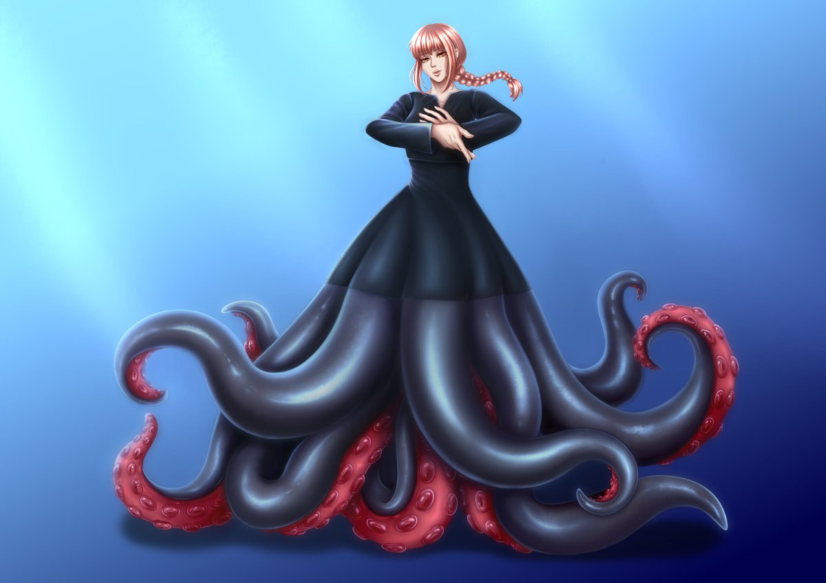 Artist: https://t.co/aPQAoqgPM6 An idea I've had in the back of my mind,  Makima as a scylla. Specifically the end of Part 1 where she has the black  dress, I think it looks