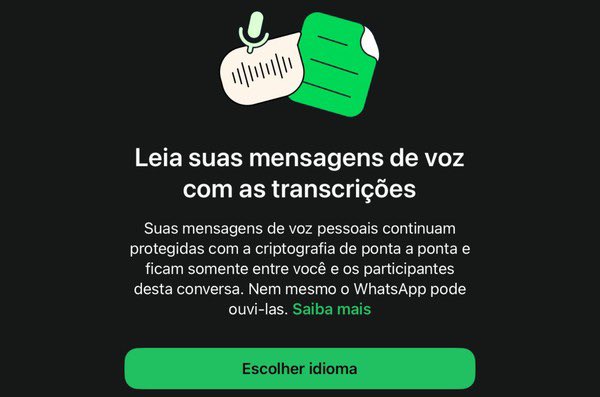 choquei's tweet photo. 🚨ATENÇÃO: WhatsApp anuncia que a função transcrever áudios está disponível para TODOS os usuários. https://t.co/pyzU9mGF7a