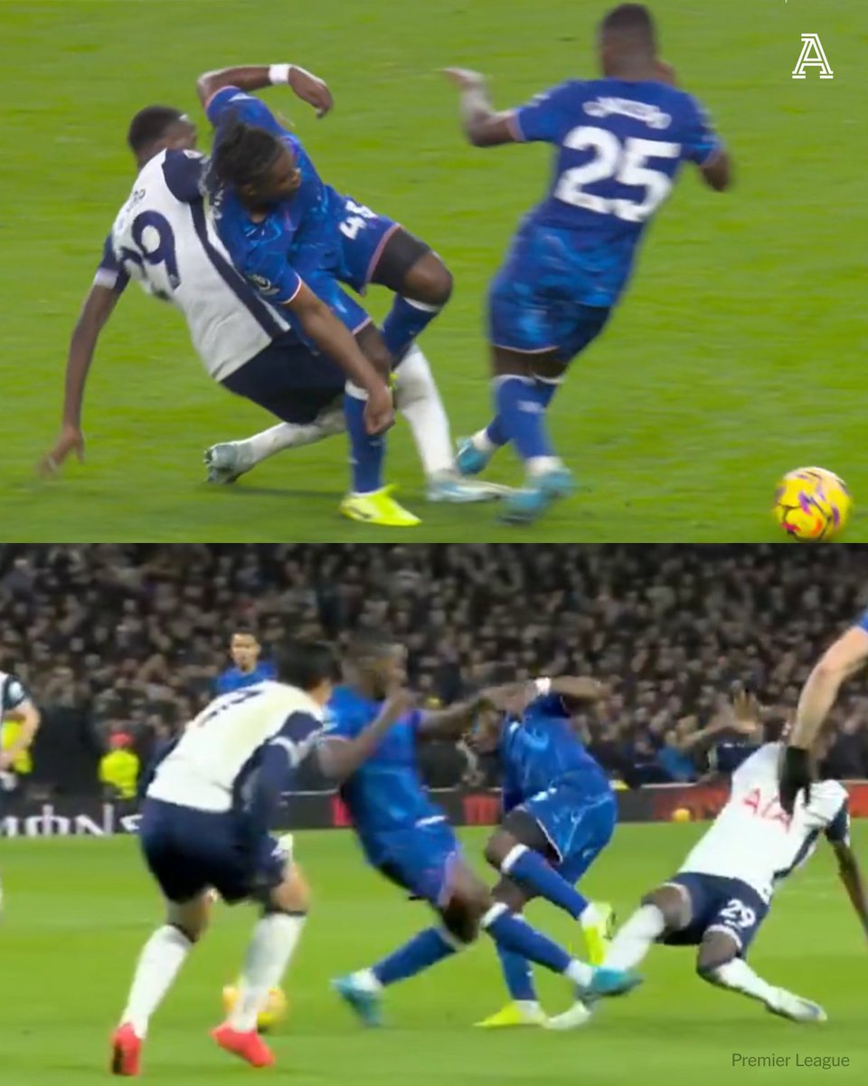 TheAthleticFC's tweet photo. Moises Caicedo was not booked for this challenge on Pape Sarr.

VAR checked the tackle and deemed it to lack excessive force — do you think he should have been sent off?

#THFC | #CFC | #TOTCHE https://t.co/fvRPZKqXvW