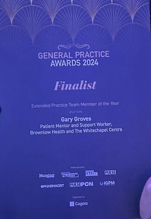 DocRyYoung's tweet photo. Congratulations to Gary Groves. Finalist at GP awards as Extended Practice Team Member for his brilliant work supporting patients who are experiencing homelessness @brownlowcentral working for @WhitechapelLiv https://t.co/8OFGPCIoah