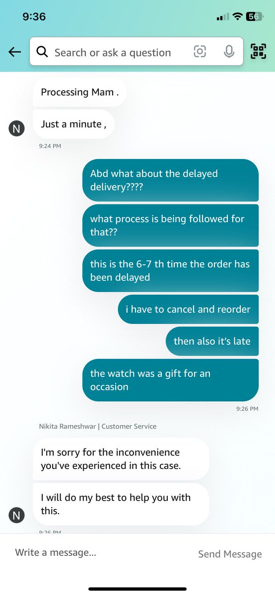 anupamporwal's tweet photo. @AmazonHelp @amazonIN @amazonIN @AmazonHelp your customer care executive left the chat purposely. And I’m not worried about refunds. The delayed delivery to a prime member again and again is a crime. It’s embarrassing if the item is a gift. Happened the 6th time now. Not renewing my #prime membership https://t.co/8VKoYQXCo0