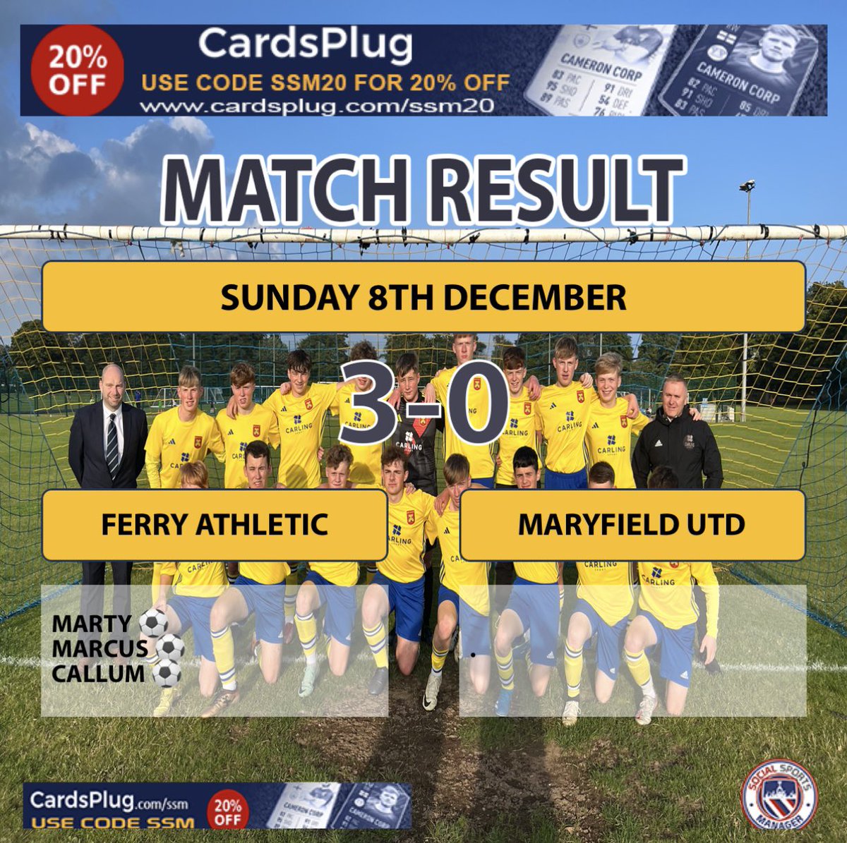 The lads secured their place in the semi final of the J Cord Cup after a well deserved victory against Maryfield but they made us work hard for it. A tidy finish by Marty got the lads on their way, before Marcus added the 2nd and Callum followed in well to secure the victory 🟡🔵