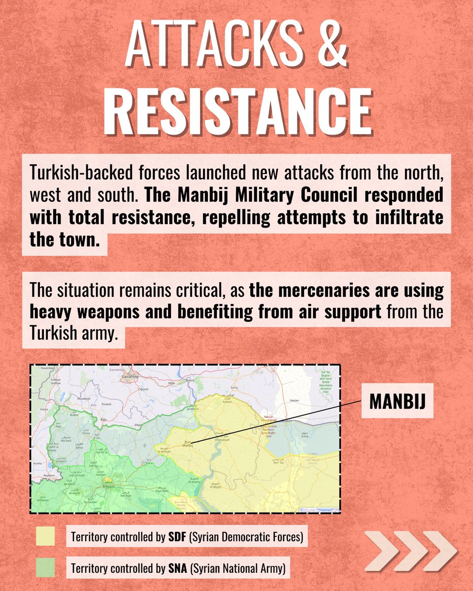 YPJInt's tweet photo. If you kind of lost track what happened today in #Manbij, there's a good summary &amp; visualization by ronahi #SDF #DefendRojava #Turkey (1/2) https://t.co/GJ9B0fHSrm