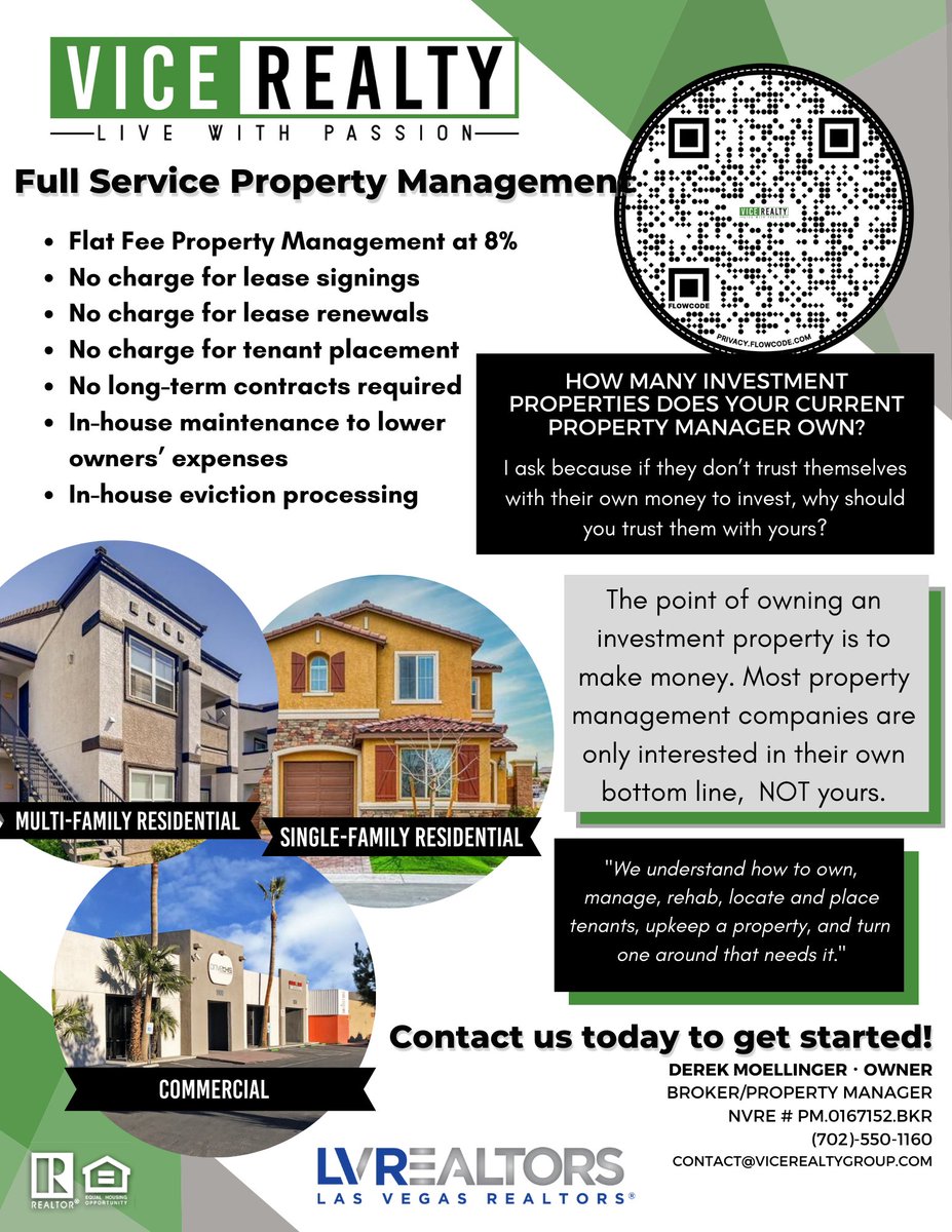 dmoellinger1's tweet photo. 🏠 Need a property manager for your Las Vegas rentals?

Vice Realty offers:
✔️ Flat 8% fee
✔️ No lease signing/renewal charges
✔️ In-house maintenance &amp; evictions
✔️ No long-term contracts
📞 Call: 702-550-1160
💻 Visit: https://t.co/IngqE2hk0q
#RealEstate #LasVegas https://t.co/xDlU6gILzA