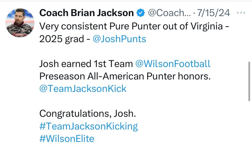 JoshPunts's tweet photo. One heck of a season. Couldn’t ask to play with any other team. I love all of them like they are brothers. I am now in the recruiting process scheduling official visits!Here are my final stats and awards from this season!

@hatfieldsports @VaPrepsRivals @CameronMuro @TheTop5s_ @HarringtonKandP @ThePuntFactory 
@poqfootball @CoachJlawr @CoachJGalante @CoachHuff 

2023-2nd Team All Region and District
2024: 1st Team Wilson All-American🇺🇸
1st Team All Region and District
Avg: 40.4
 31 punts : 1253 yards 
3 on the 1 
4 inside the 10
8 inside the 20
3 55+
Long of 60

Please DM me for coaches contact!
https://t.co/Vka1nyJUgg