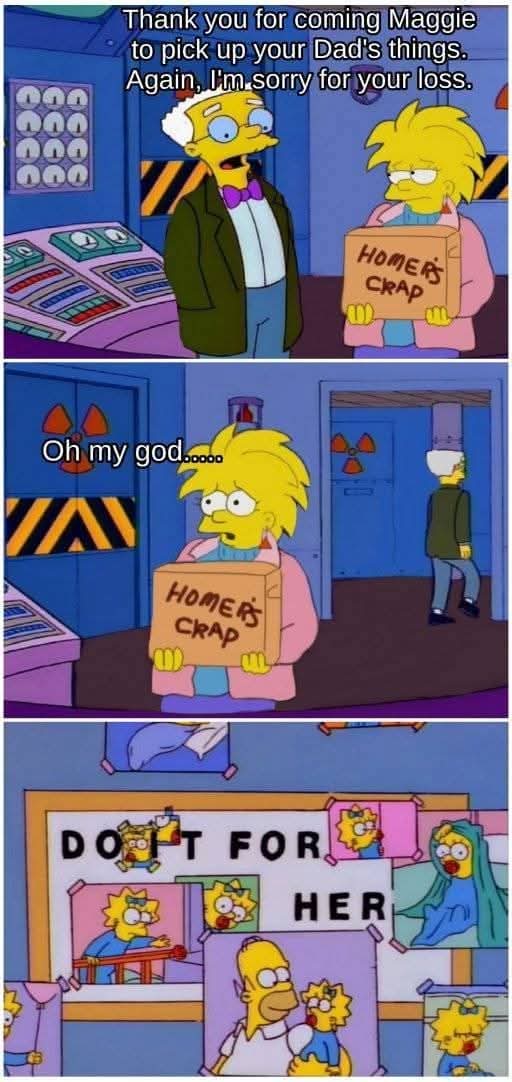 ErigolDelViento's tweet photo. (Traducción)
Smithers: gracias por venir a recoger las cosas de tu padre Maggie, nuevamente, lamento tu perdida.

Maggie: Oh Dios mío (viendo el mural que hizo Homer) https://t.co/aYBQccS1xM