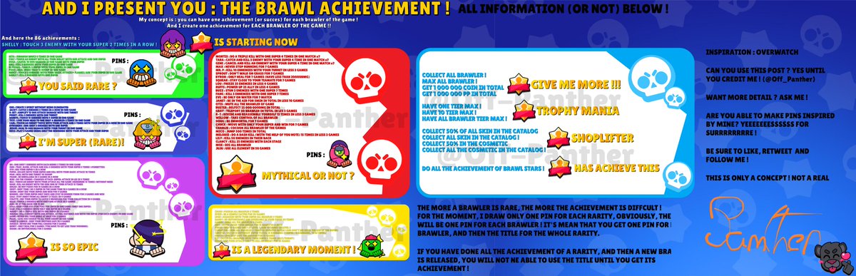 HERE MY BIGGEST CONCEPT EVER !
THE BRAWL ACHIEVEMENT ⭐️

Some detail : 
Each brawler have an achievement !
Get a pin and a title !
Can be called "Success"
If there are spelling mistakes (or typing errors) I apologize in advance😅

#BrawlStars #BrawlStarsConcept #BrawlStarsPins